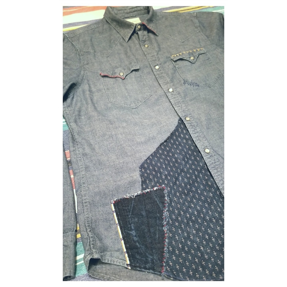 R.L. DENIM & SUPPLY PATCHWORK SHIRT-LRG - Picture 3 of 9